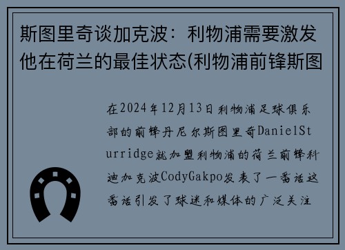 斯图里奇谈加克波：利物浦需要激发他在荷兰的最佳状态(利物浦前锋斯图里奇)