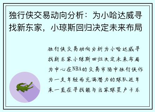 独行侠交易动向分析：为小哈达威寻找新东家，小琼斯回归决定未来布局