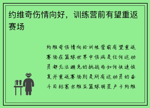 约维奇伤情向好，训练营前有望重返赛场